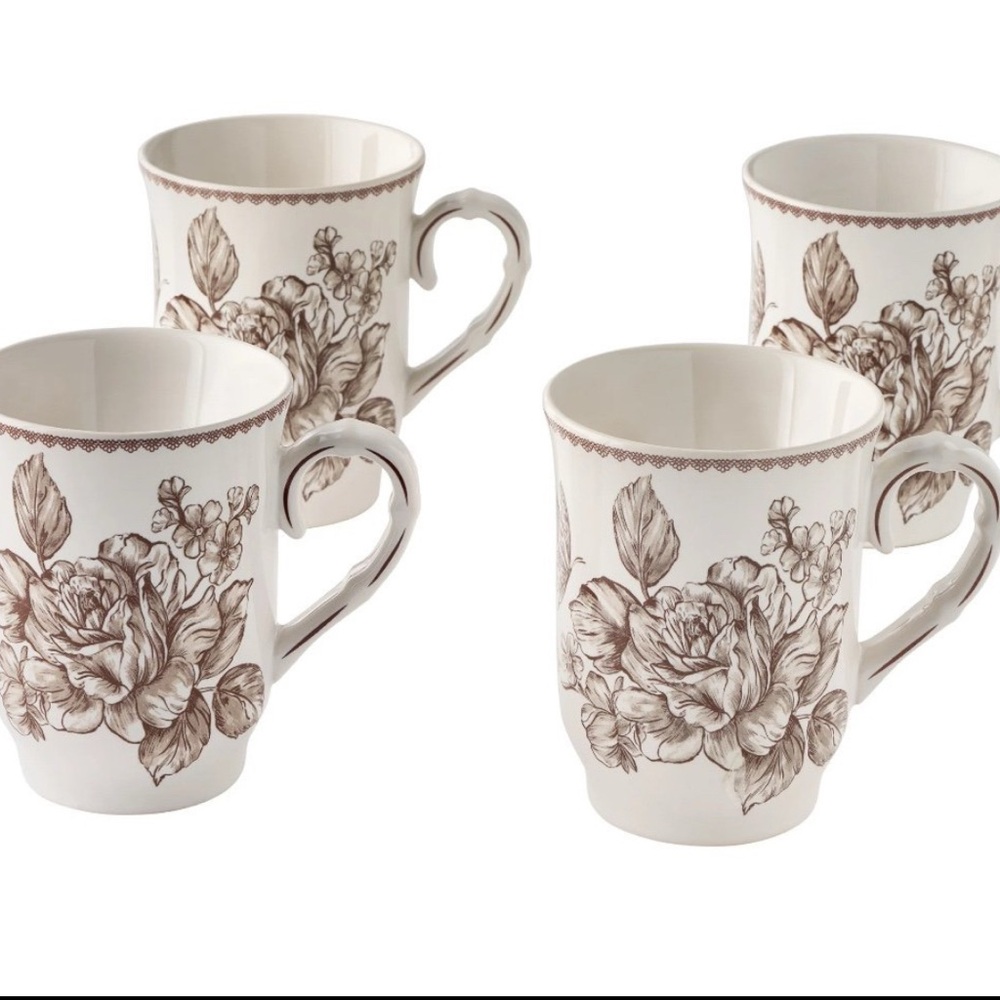 The Pioneer Woman Agatha Brown Floral Mugs - Set of 4